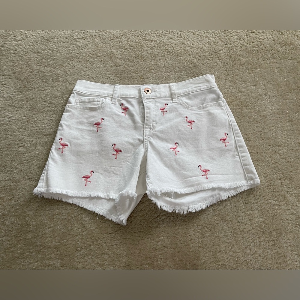 Abercrombie Kids - Embroidered Flamingo White Shorts - Size: 13/14 - Midi Shorts